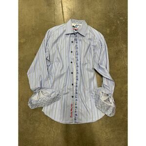 Robert‎ Graham Shirt Mens M Multicolor Striped Cotton Flip Cuff Button Up